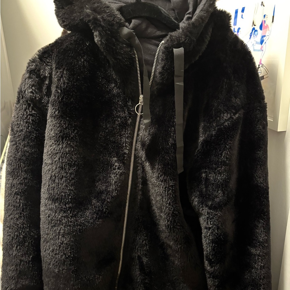 Cozy Black Faux Fur Hooded Jacket